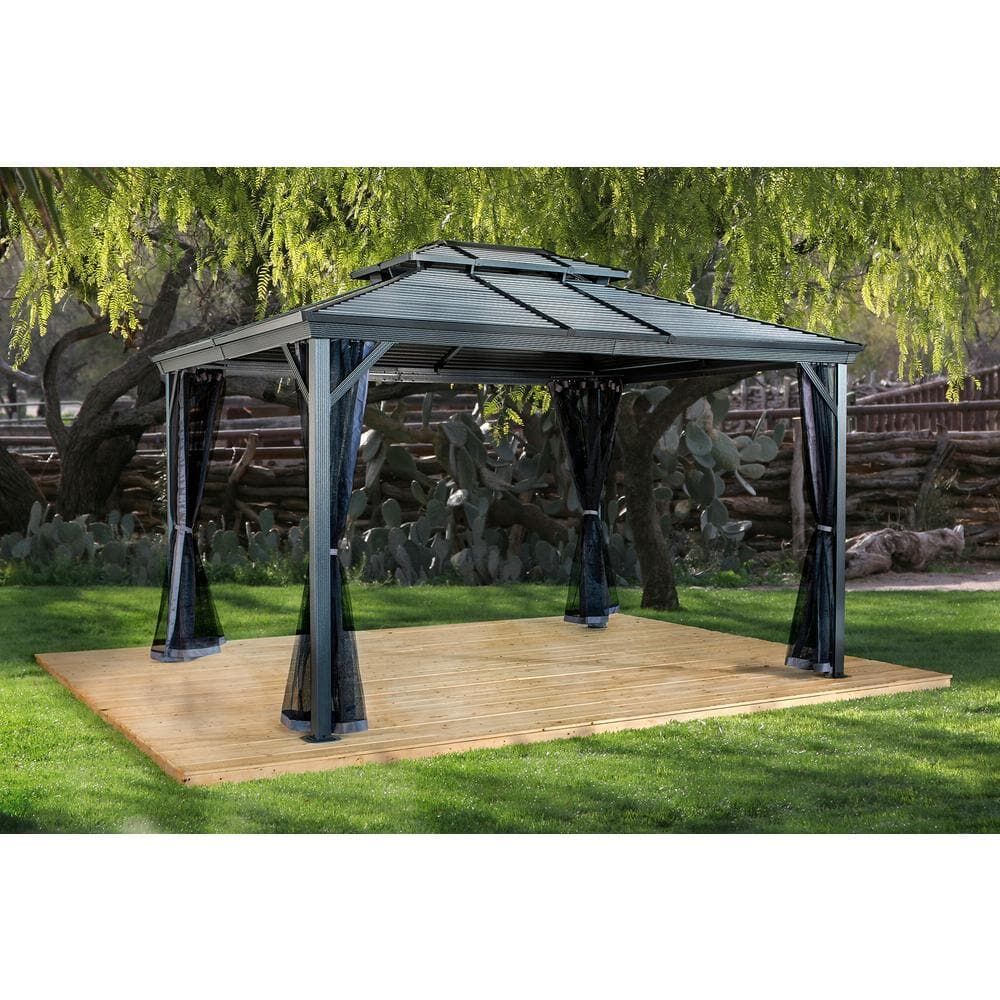 Ventura 10 ft. x 12 ft. Dark Grey Double Roof Rustproof Aluminum Framed Gazebo
