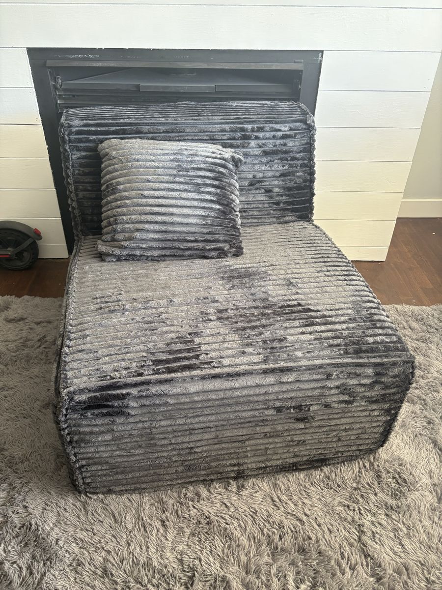 Gray Plush Corduroy Modular Armless Chair with Pillow