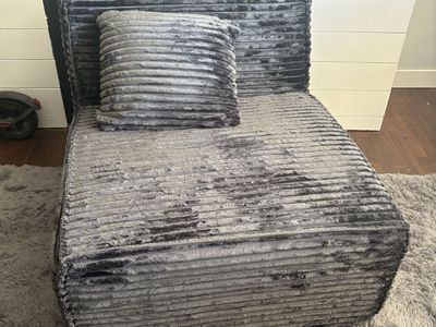 Gray Plush Corduroy Modular Armless Chair with Pillow