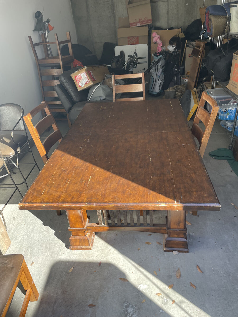 Solid Wood Vintage Dining Table– 6ft Table (Extends to 9ft) + 6 Chairs