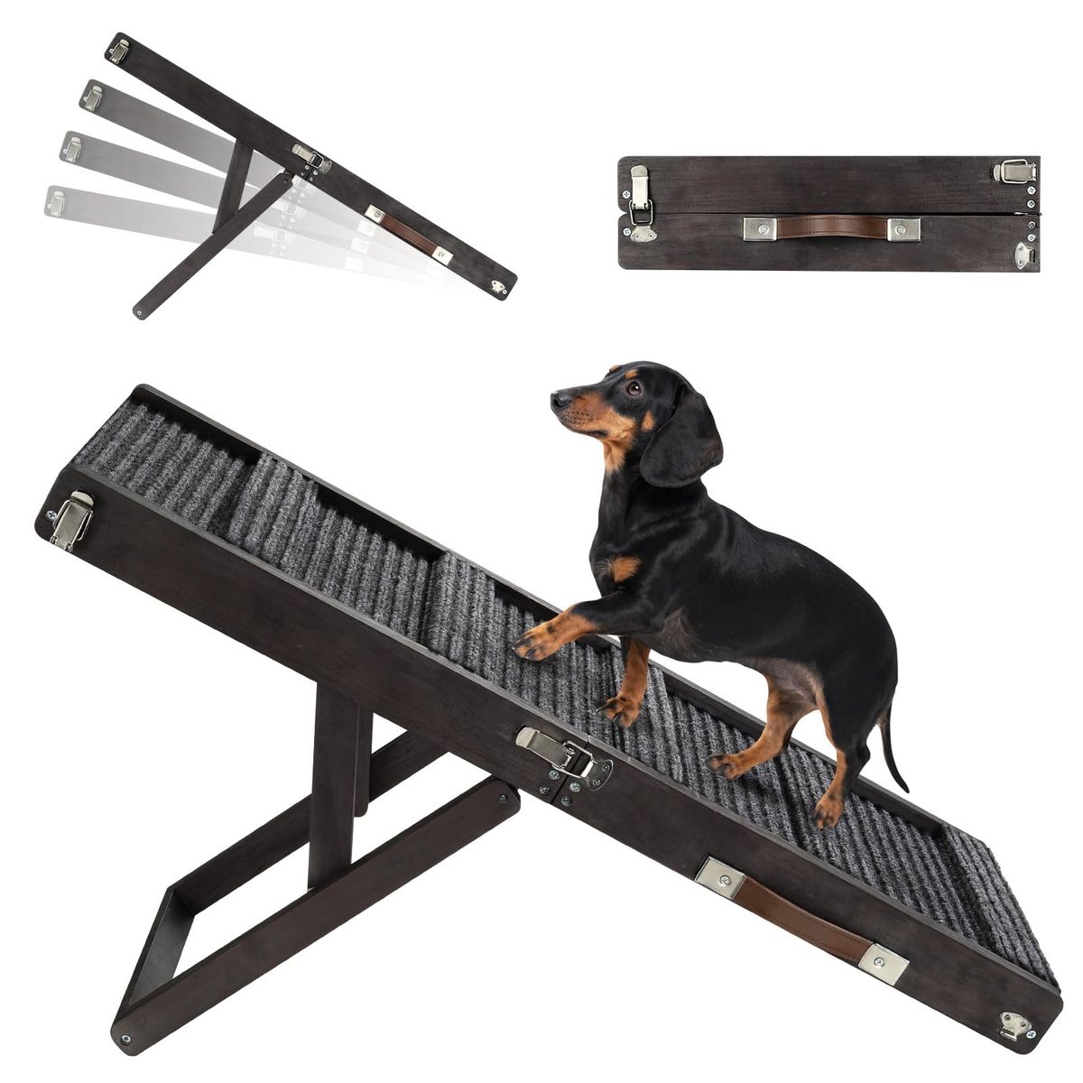 New in box- Adjustable Pet Ramp for Couch or Bed - Folding Wooden Dog & Cat Ladder with Carpeted Steps