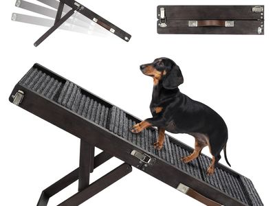 New in box- Adjustable Pet Ramp for Couch or Bed - Folding Wooden Dog & Cat Ladder with Carpeted Steps