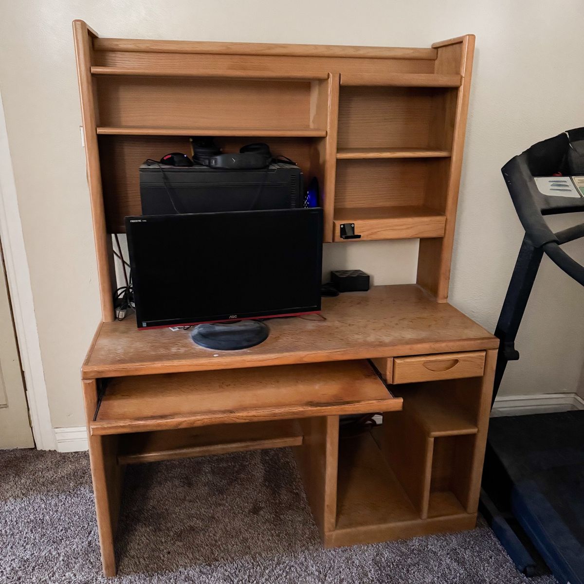 Wooden Oak Desk with Hutch 24” x 64” x 49”