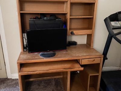 Wooden Oak Desk with Hutch 24” x 64” x 49”