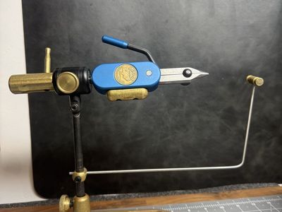 Regal Revolution - Stainless Steele Jaws — Fly Tying Vise with Bronze Pedestal Base and Material Cradle Attachment
