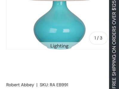 Robert Abbey EB991 June Table Lamp - Aqua/Turquoise Base, Linen Shade, 30.75" Tall