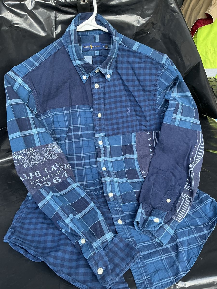 Polo Ralph Lauren Americana Patchwork Plaid Eagle Stars Shirt Blue Men's M Rare
