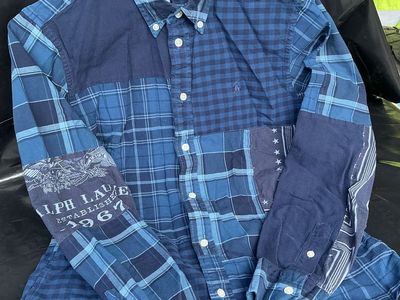 Polo Ralph Lauren Americana Patchwork Plaid Eagle Stars Shirt Blue Men's M Rare