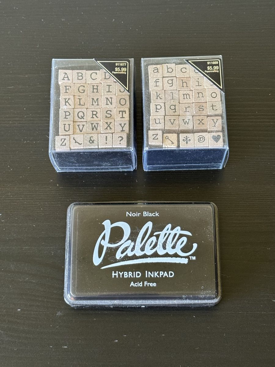 Hobby Lobby Wood Stamp Sets (Uppercase & Lowercase) with Palette Hybrid Inkpad - Craft Supplies