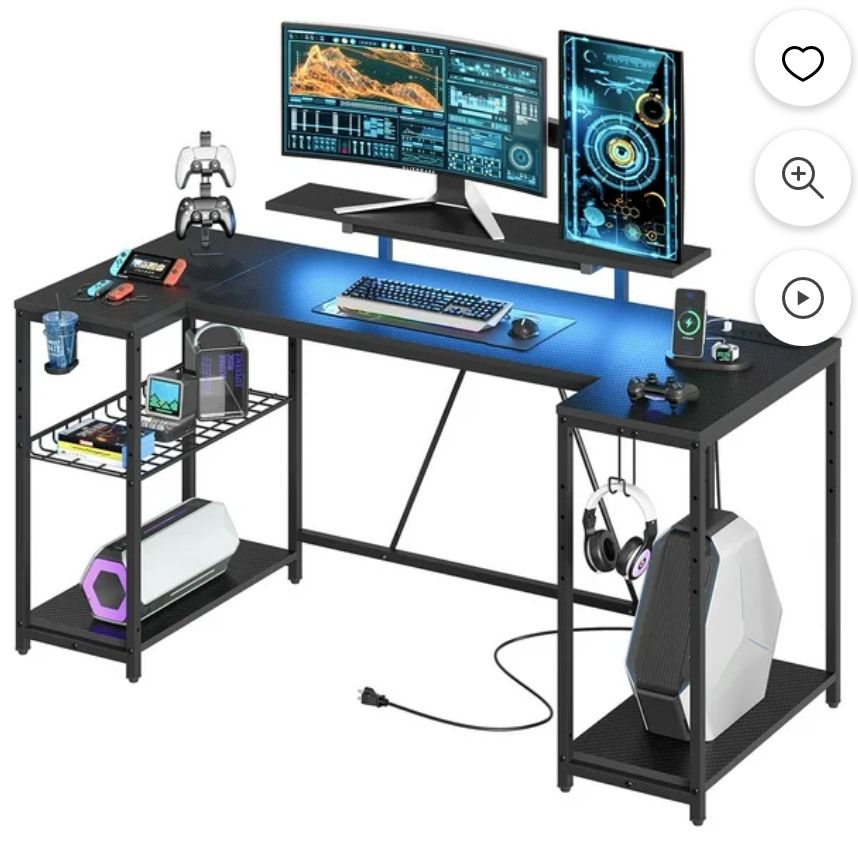 New 63" Carbon Fiber Gaming Desk with LED Lights