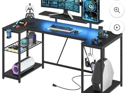 New 63" Carbon Fiber Gaming Desk with LED Lights