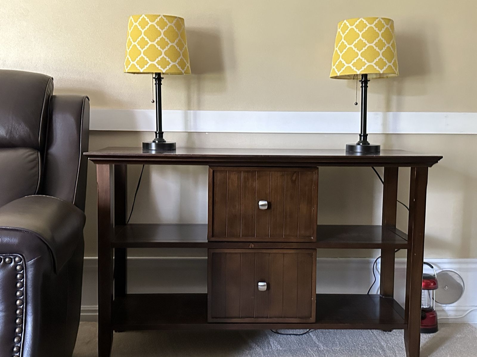 Dark Wood Console Table with 2 Drawers and Open Shelves - Entryway/Sofa Table