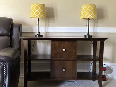 Dark Wood Console Table with 2 Drawers and Open Shelves - Entryway/Sofa Table