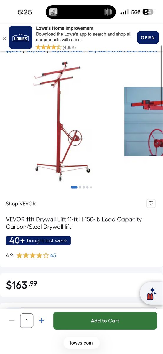 VEVOR 11ft Drywall Lift 150-lb Capacity Steel Sheetrock Hoist