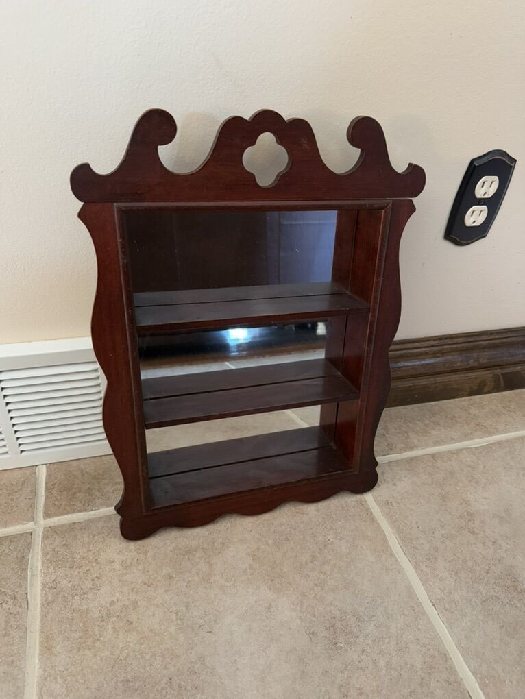 Antique Wood Mirrored Tiered Shelf