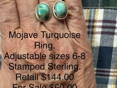 Mojave Turquoise Ring Stamped Sterling Adjustable Size 6-8