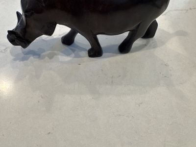 Hand-Carved Dark Wood Warthog Figurine Sculpture, African Art, Home Decor