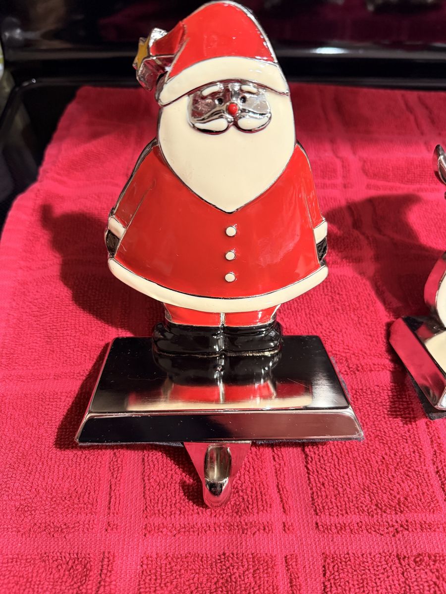 Metal Enamel Christmas Stocking Holder Mantle Hanger