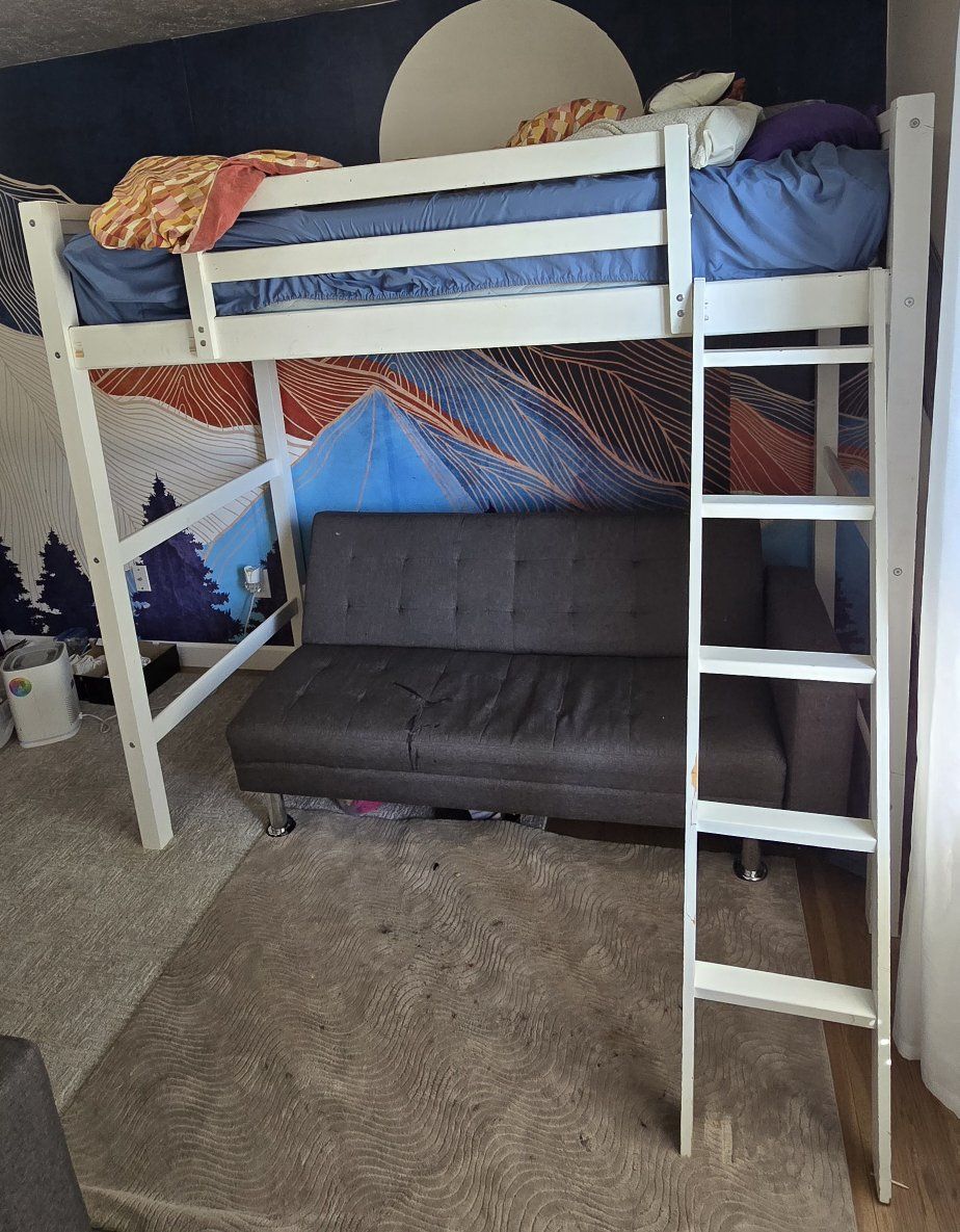 White Wood Loft Twin Bed Frame w/ Ladder by Salome