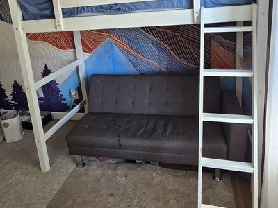 White Wood Loft Twin Bed Frame w/ Ladder by Salome