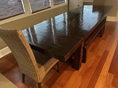 Beautiful Pottery Barn Solid Wood Table, Benches