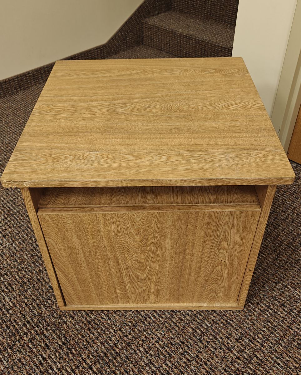 Oak Wood Finish Cabinet Nightstand with Storage Shelf and Door