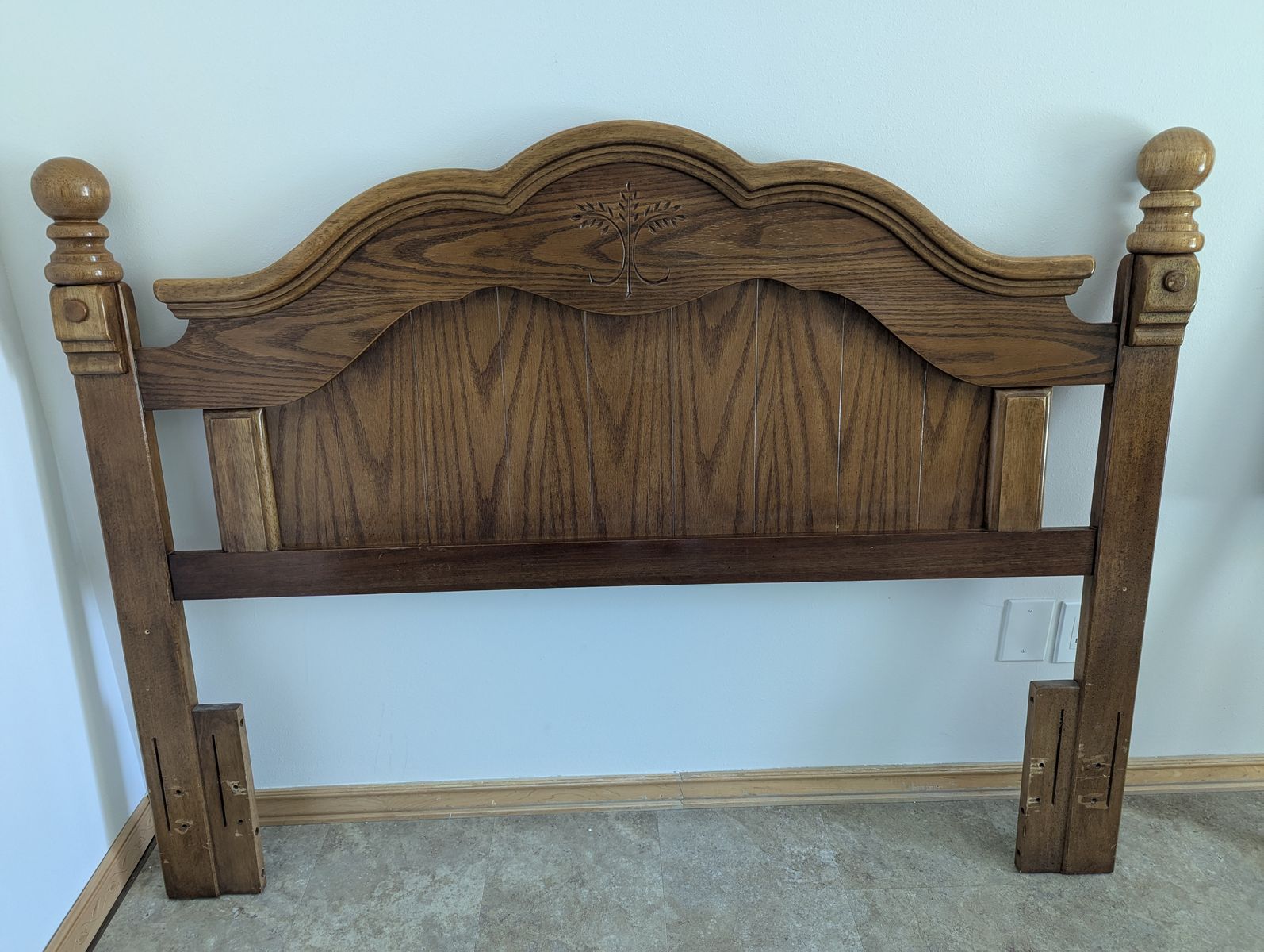 Vintage Style Carved Oak Queen Headboard