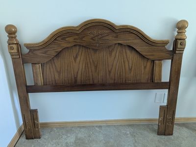 Vintage Style Carved Oak Queen Headboard