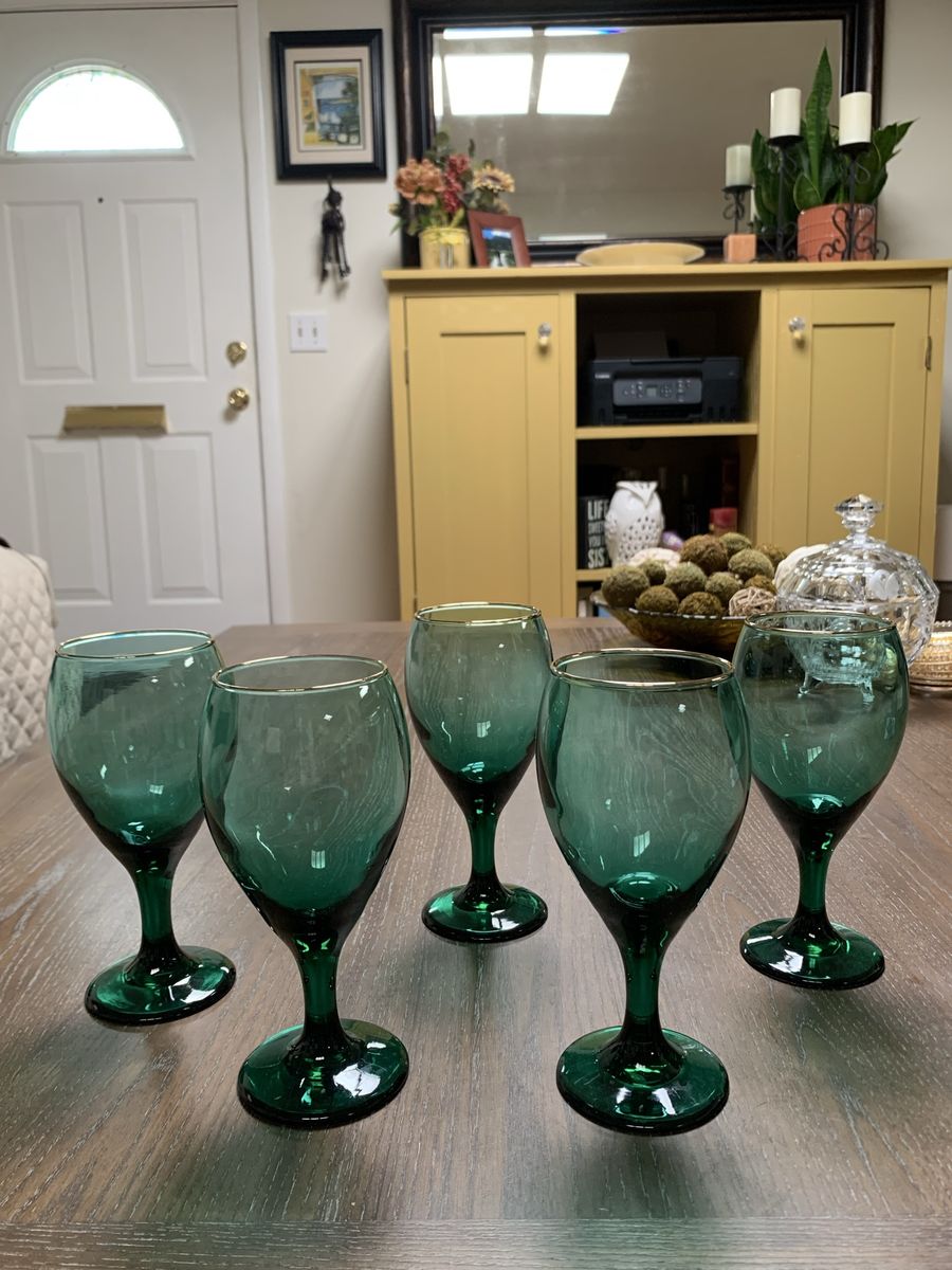 Vintage Libbey Juniper Green Stemmed Glasses
