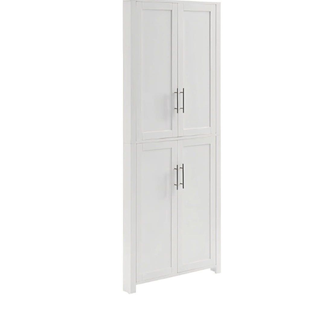 Crosley Furniture Savannah Traditional Corner Pantry Storage Cabinet with Shelves, Kitchen, Dining, Laundry, White