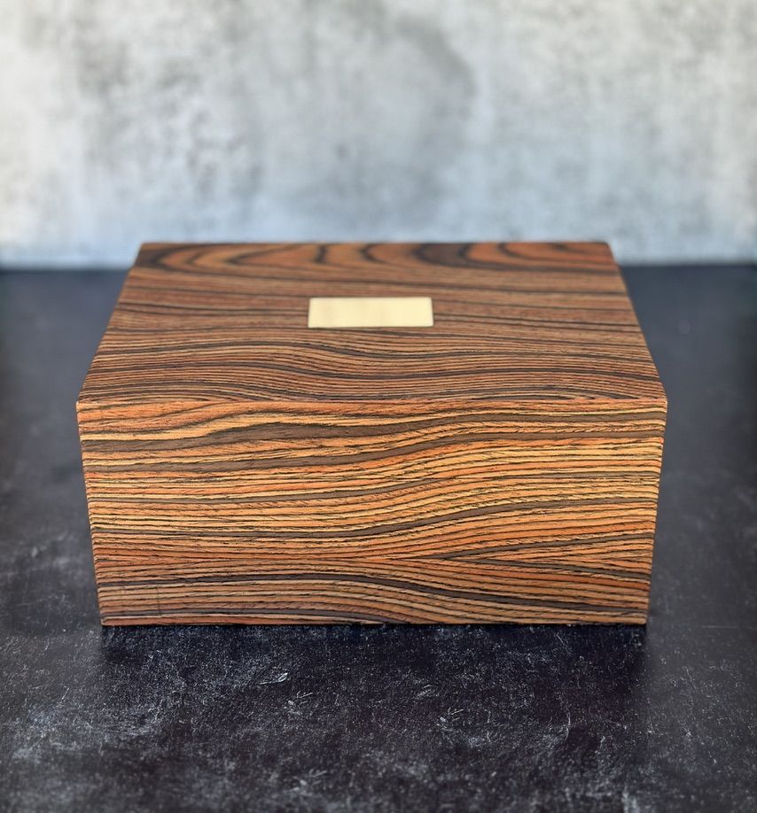 Decorative Zebrawood Hinged Wood Keepsake Box  – 10 × 7.5 × 5