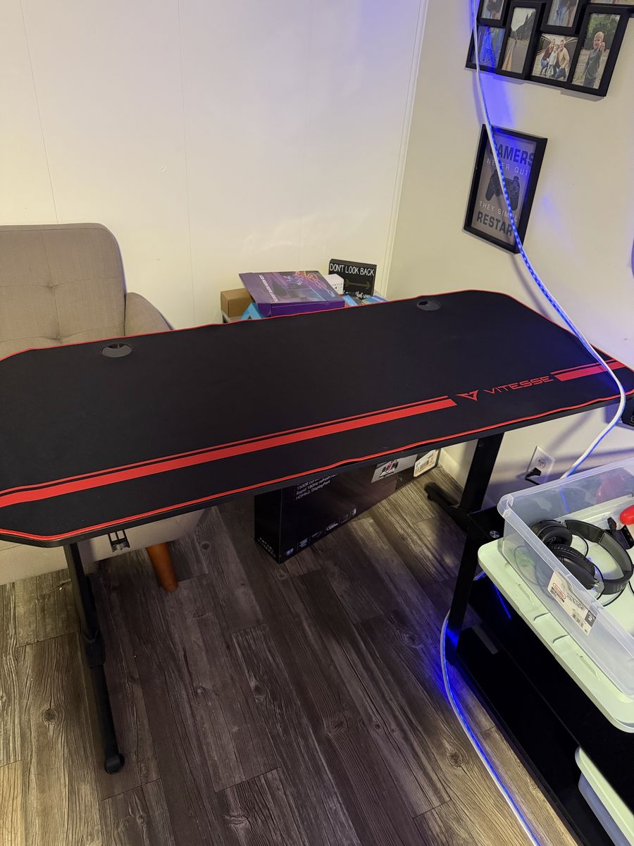 Vitesse 63 inch Ergonomic Gaming Desk with Full Desk Mouse Pad & Cup Holder