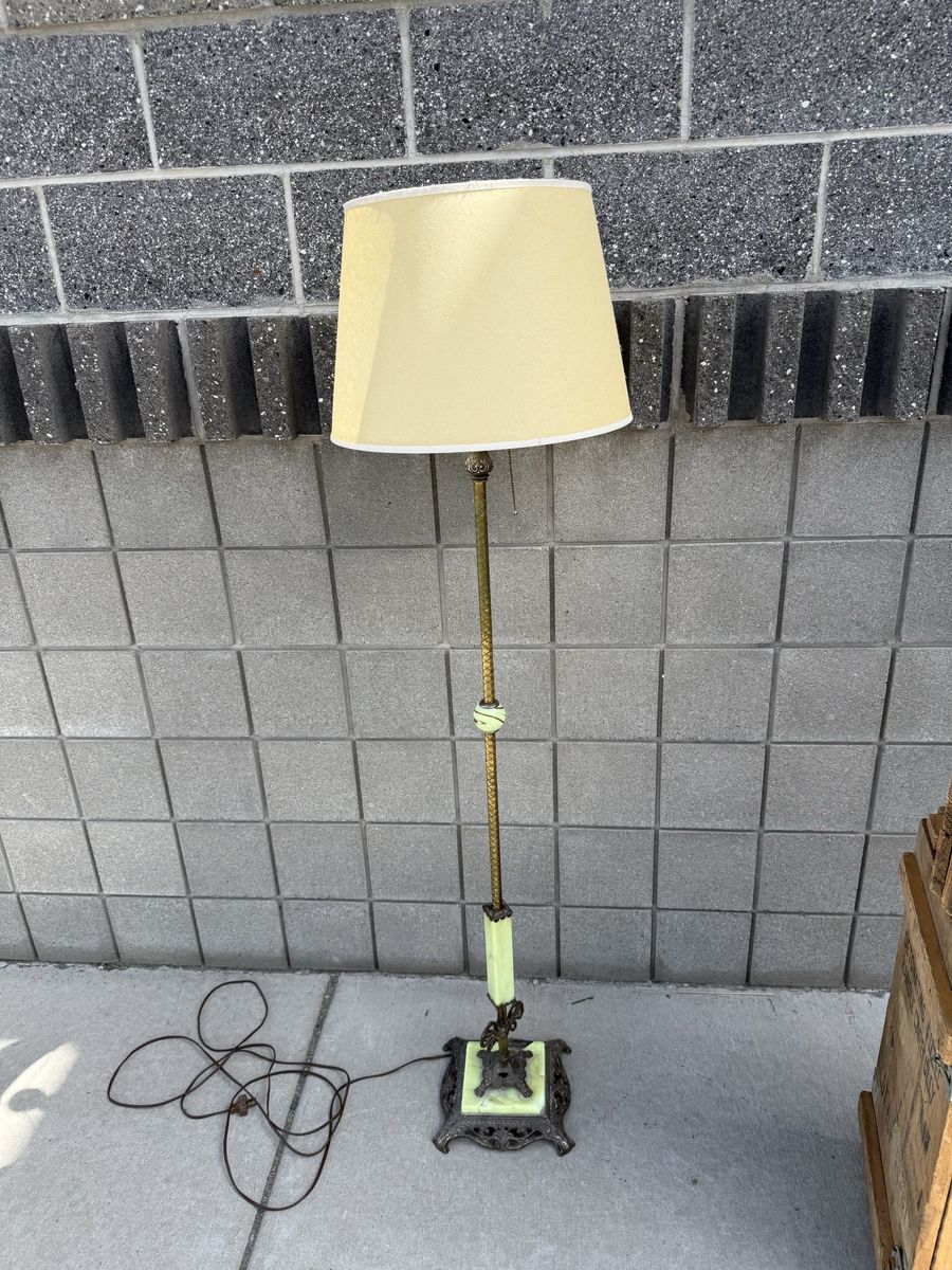Vintage Art Deco Brass and Uranium Glass Floor Lamp - Base Glass is Broken