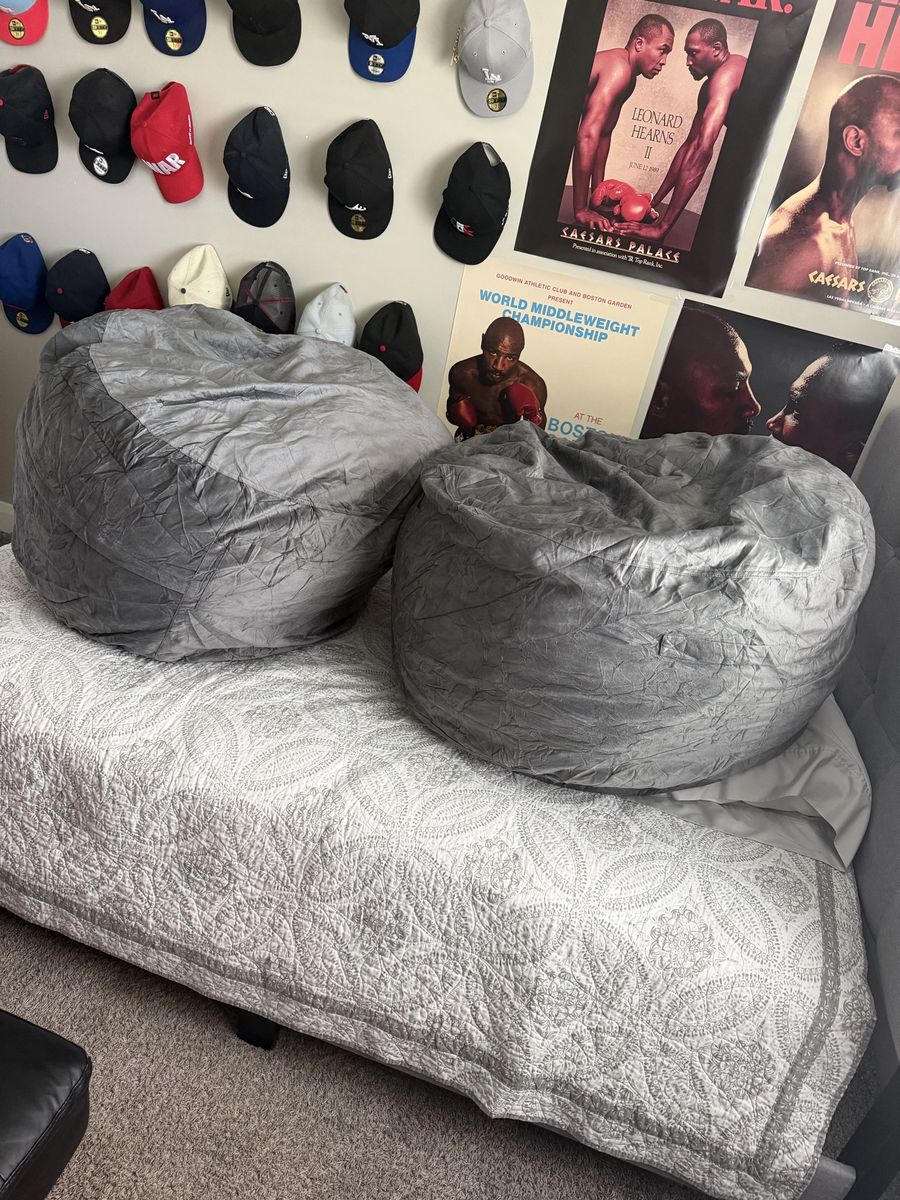 Pair of Gray Beanbag Chairs