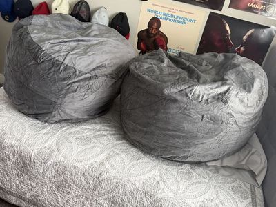 Pair of Gray Beanbag Chairs