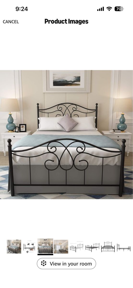Metal Scrollwork Platform Bed Frame Queen Size - Black