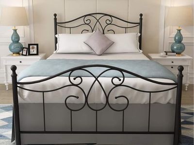 Metal Scrollwork Platform Bed Frame Queen Size - Black