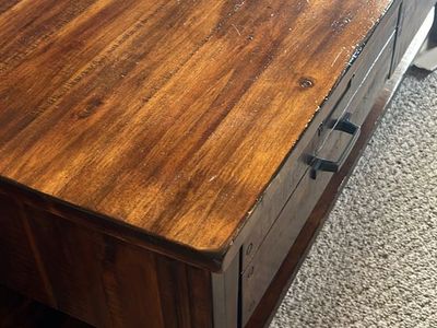 Rustic Wood Coffee Table with Storage Drawers and Lower Shelf