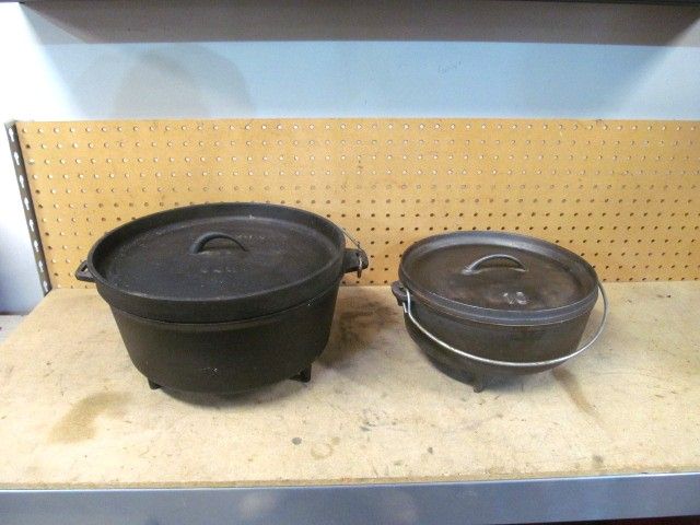Cast iron camp ovens. Both for $65 dollars