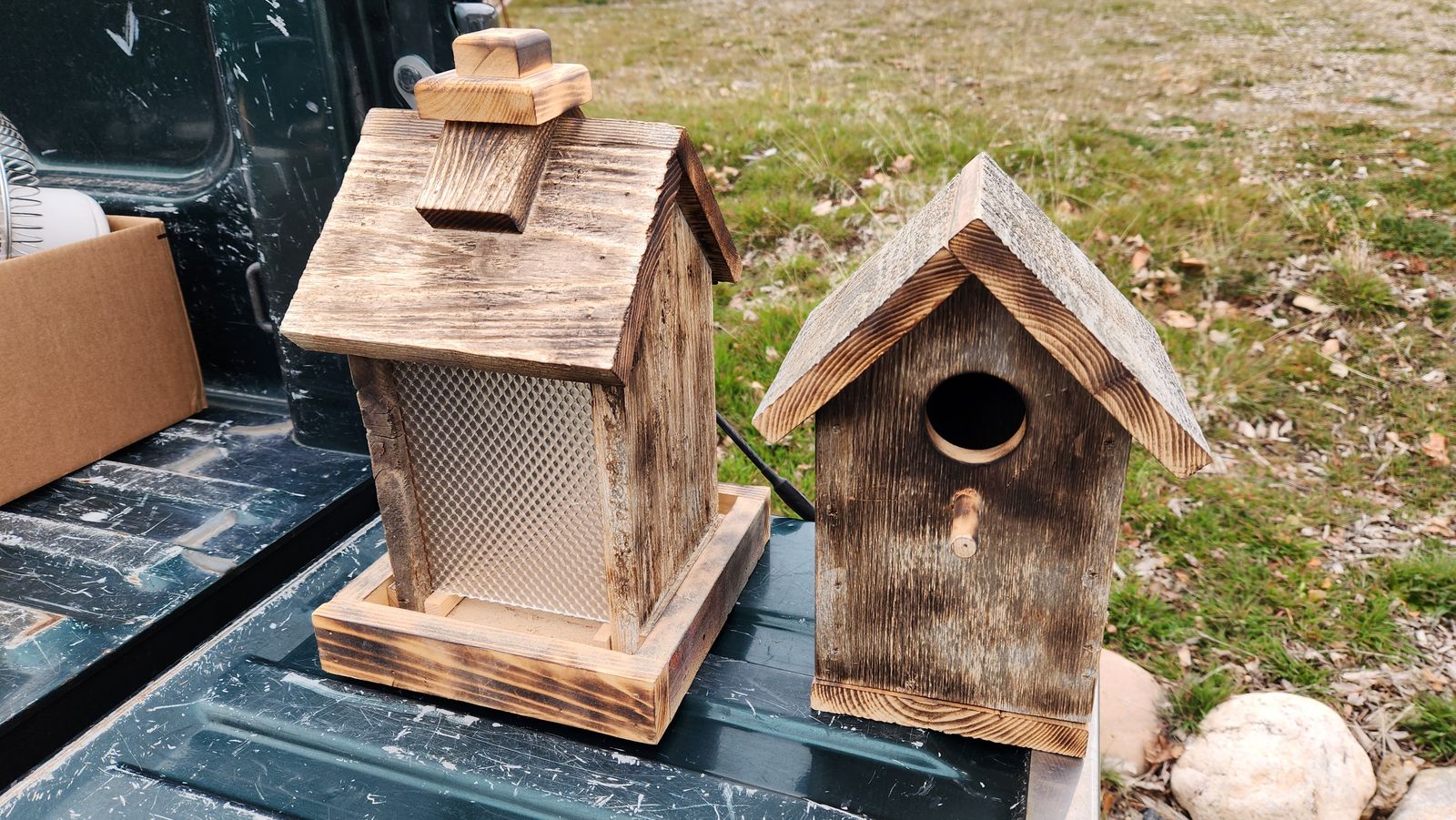 Hand Made Bird Houses and Bird Feeder