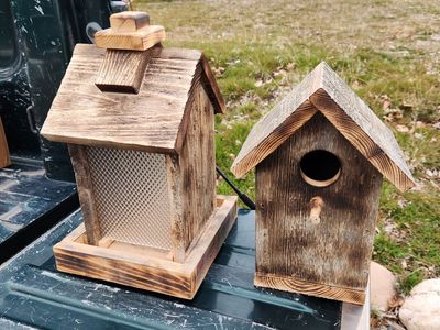 Hand Made Bird Houses and Bird Feeder