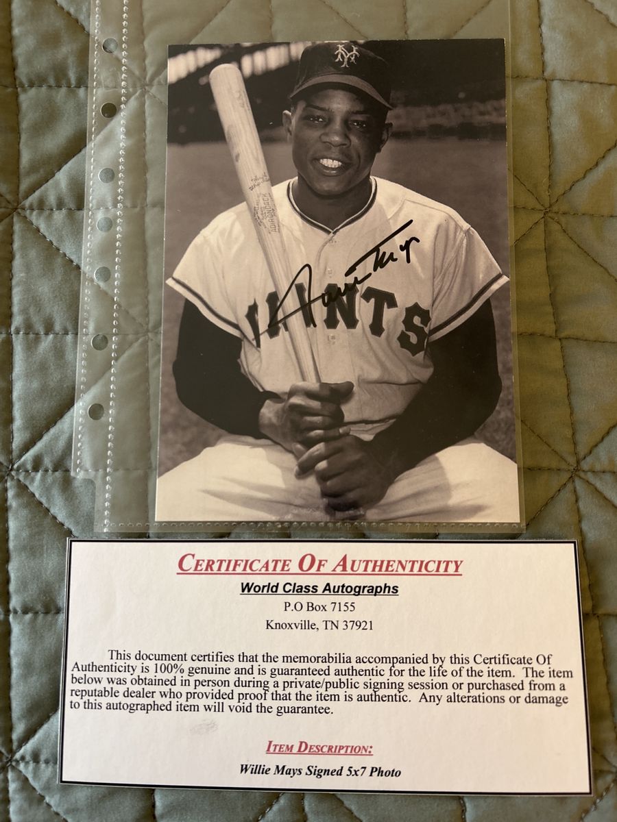 Willie Mays Autograph New York Giants MLB Hand Signed 5x7 baseball Photograph W/COA Certificate of Authenticity