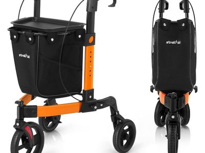 NEW StrollAid 3 Wheel Walkers for Seniors, Foldable Rollator Walker with Tray & Large Storage Bag