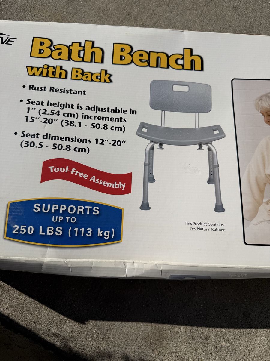 Medline Adjustable Bath Bench with Back - Tool-Free Assembly (250 lbs Capacity)