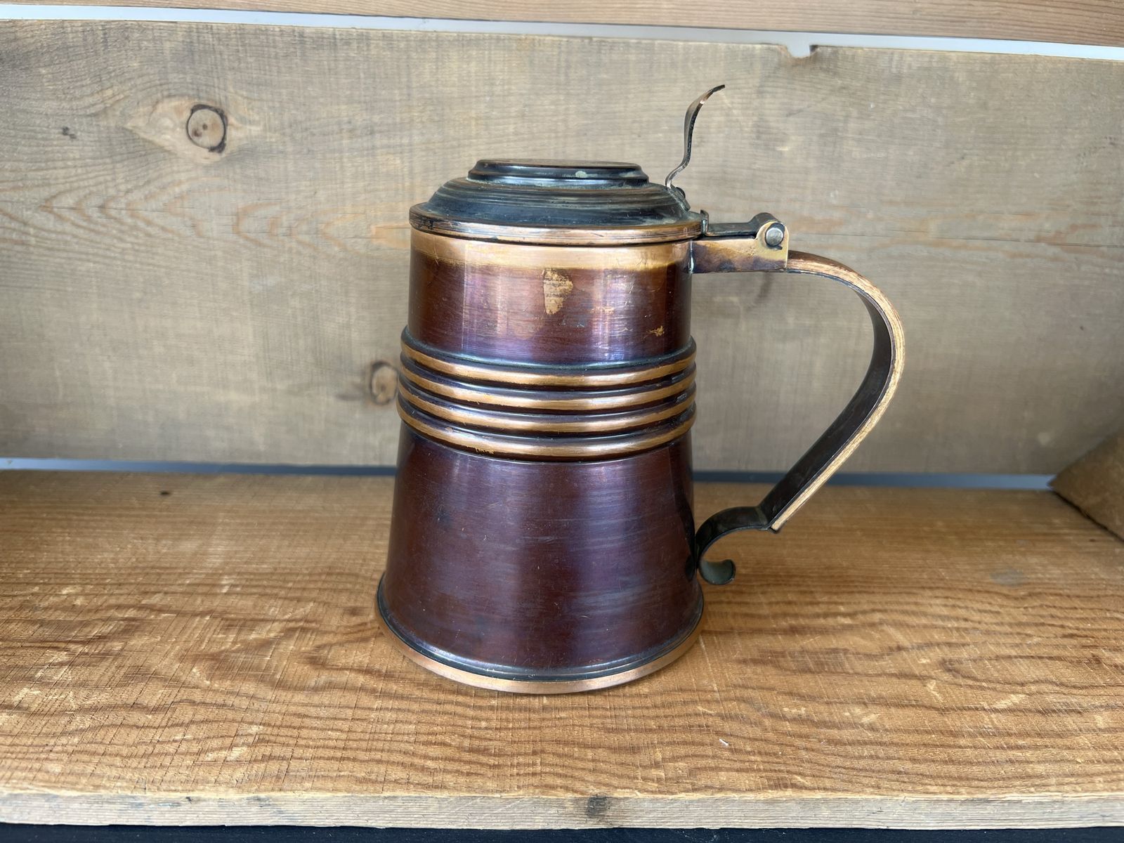 Antique Copper & Pewter Tankard with Hinged Lid - Vintage Collectible Beer Stein Mug