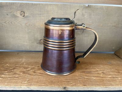 Antique Copper & Pewter Tankard with Hinged Lid - Vintage Collectible Beer Stein Mug