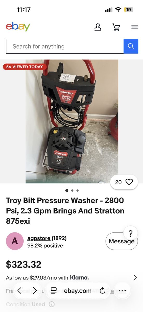 Troy Bilt Pressure Washer - 2800 Psi, 2.3 Gpm Brings And Stratton Not running