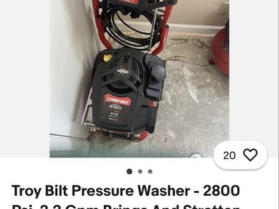 Troy Bilt Pressure Washer - 2800 Psi, 2.3 Gpm Brings And Stratton Not running