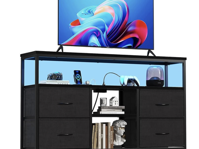 NEW TV Stand Dresser for Bedroom 4 Drawers Entertainment Center with LED Lights and Power Outlets Media Console
