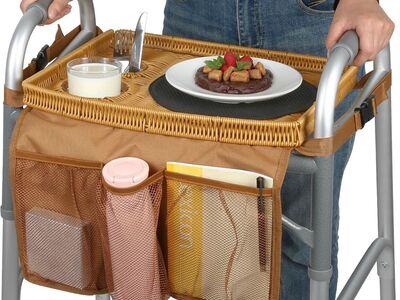 NEW Walker Tray for Folding Walker, Handmade Rattan Trays for Walkers for Seniors Detachable with Cup Holder,Walker Trays